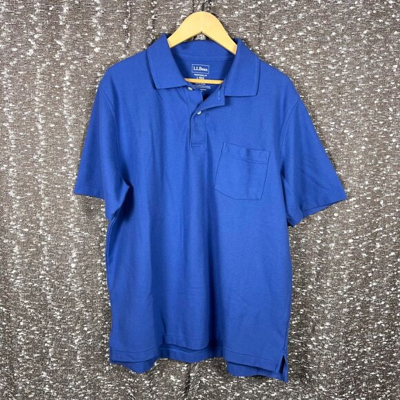 LL Bean Shirt Mens Large Reg Blue Polo Short Sleeve Traditional Fit Casual - Picture 1 of 5